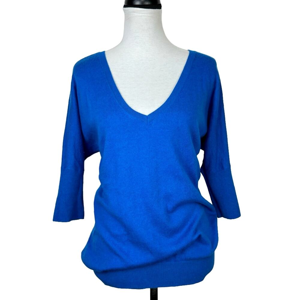 🔵 GAP Cobalt Blue Wool Blend Knit Relaxed Fit V-neck Y2K Pullover Sweater